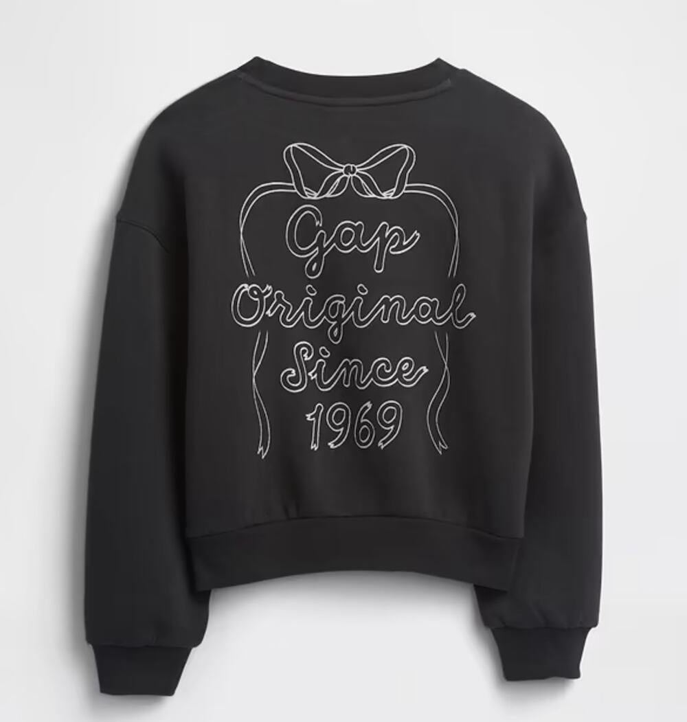 NEW GAP Kids Oversized Cropped Sweatshirt SZ 10 Bow Black White